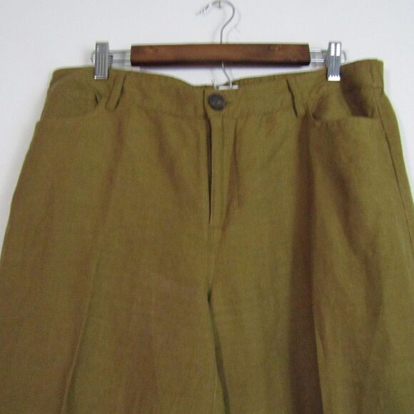 J Jill Pants 12 Green Linen Blend Wide Leg Lagenlook Boho Casual Coastal - Picture 2 of 13